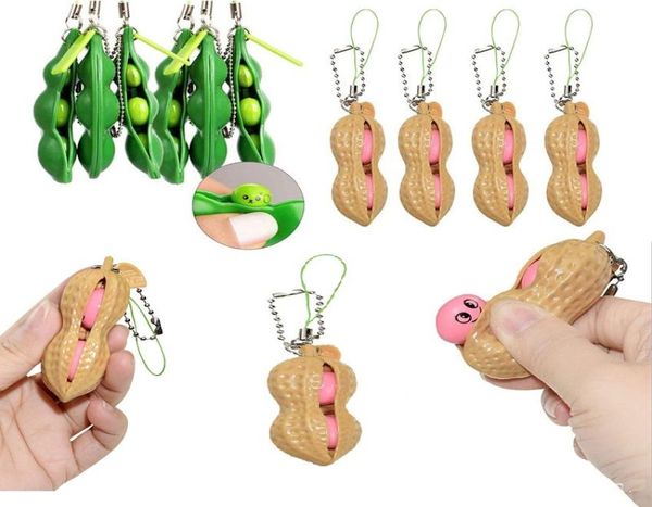 Toy Peanut Peapods Erbse Pers Squishes Tik Tok Push Blase Keychain Stressabbau Schlüssel Ring Anti ADHS -Spielzeug Squeezy Peas4912214