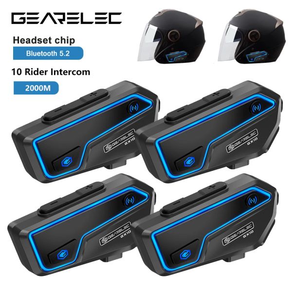 GearElec GX10 для 10 гонщиков Intercom Мотоцикл Bluetooth Hearmets Bt Motorbike Hearmet с радиоправором FM -радио