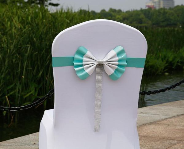 Schöne farbenfrohe Bogen Hochzeitszubehör für Stühle billige ganze elegente Perlen Textilstuhl Cover Schärpe Hochzeitsdekorationen3092435