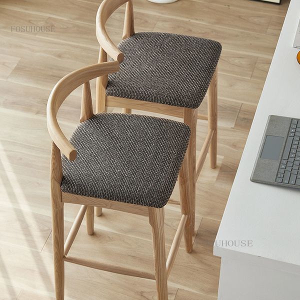 Sedia da pranzo naturale minimalista in legno posteriore ad alta isola contrino design cucina di lusso taburete mobili per la casa