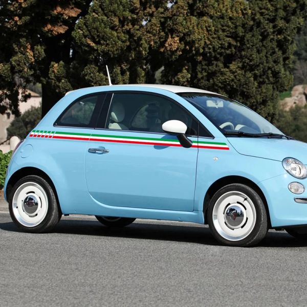 2 pezzi Flag Italia Long Sport Stripes Cody Cody Adesivo in vita per Fiat 500 Auto Door Decal Decal Racing Film preferenziale preferenziale