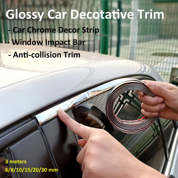 Glossy Car Decotative Trim Auto Fensterkante Chrom Dekor Streifenverkleidung 3M Stoßfänger Impact Bar 6/8/10/15/20/30mm Fahrzeugzubehör