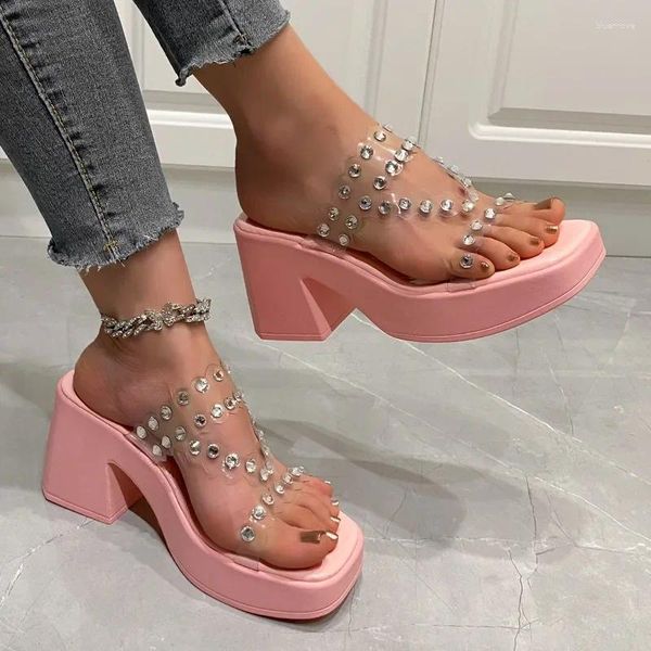 Pantofole con tacchi alti cristallini femminile 2024 Summer Fashion Pvc Shoes di lusso per pompe slingback trasparenti Zapatos Mujer