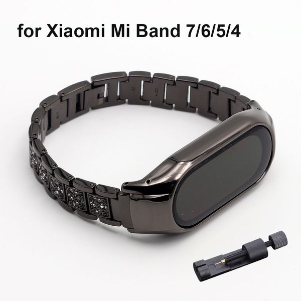 Bracciale per Xiaomi Mi Band 7 Fildband Metal Miband Regolabile MIBAND 6/5/4 Bling Bling Watchband for Women Black Dressy Allloy Zinic