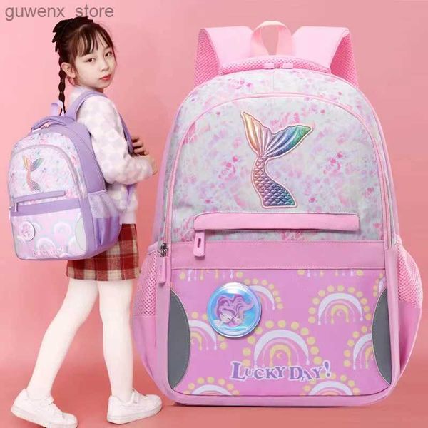 Mochilas New Childrens School Bag fofo Mermaid Tail Bolsa de livros leves à prova d'água Adequada para meninas adolescentes Escolas Primárias e Secundárias Y240411