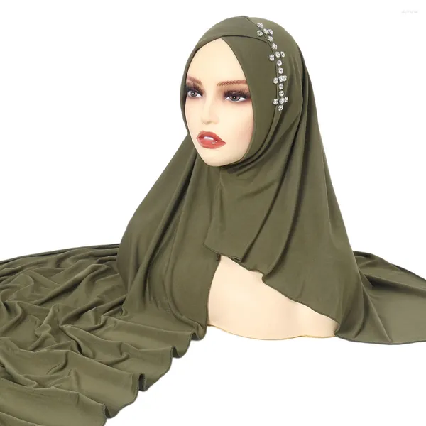 Ethnische Kleidung ein Stück Amira Muslim Frauen Instant Schal Hijab Diamonds Headscarf Turban Hut Schals Wickeln Islam Stirnkreuz Bandanas