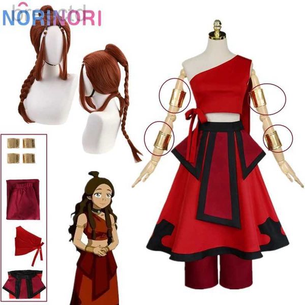 Costumes de anime Anime Avatar o último dobrador de ar Katara Cosplay Fire Nation Cosplay Costume Red Uniform Adult Women Women Halloween Carnival Roupas 240411