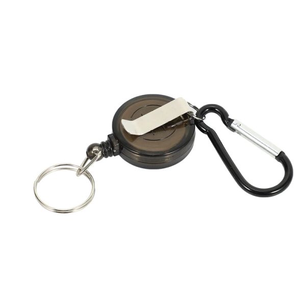 Lote 4 portador de crachá Winder titter Keychain Retrativa Carabiner Corrente Cardor de Id Cartão de cartão Black