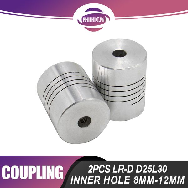 MHCN 2PCS LR-D D25L30 ACOLADO DE ALUMINO HURO INTERIOR 8mm-12mm Couplador de eixo de mandíbula CNC flexível