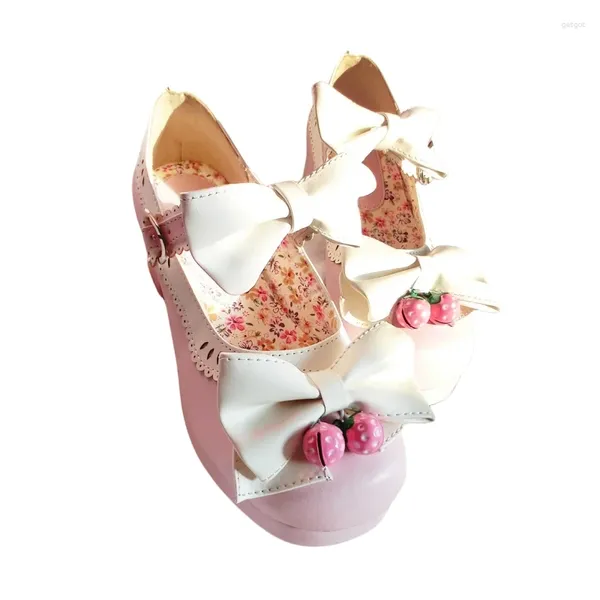 Scarpe vestito Lolita Strawberry Bell Mid Tanne Principessa Sweet Girls Jk Shoe Sorte Bow Harajuku Cosplay Anime Kawaii