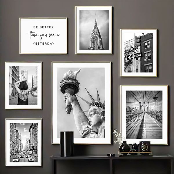 New York Statue of Liberty Poster Stampe Black White Bridge Wall Art Immagini Tela Painting Living Room Decorazione per la casa