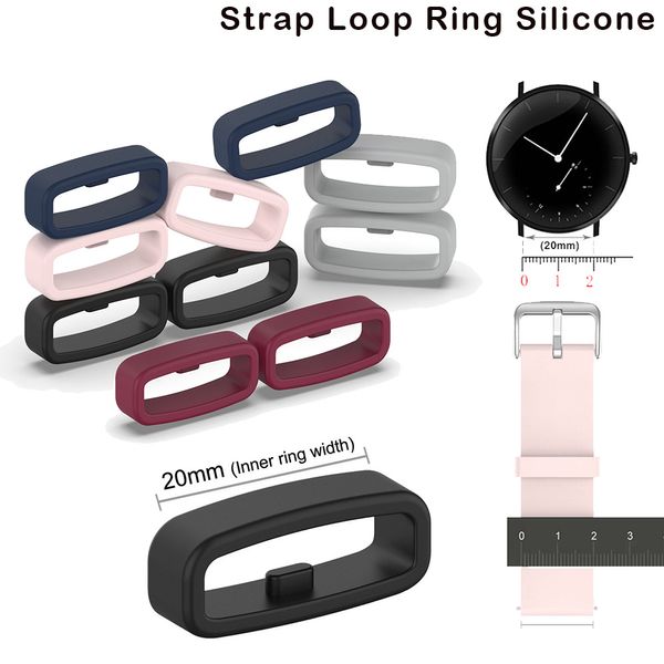 18 mm 20mm 22mm de borracha de borracha Smart Watch Bands Loop Ring Silicone Sport Watchstrap Circle Loops Titular Buckle Locker Retentor Acessorie