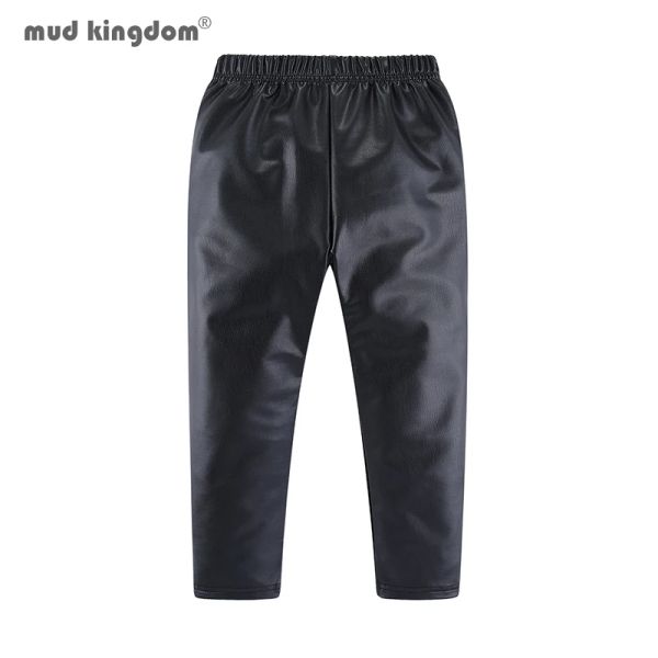 Hosen Mudkingdom Fleece Gefütterte Mädchen Leggings dehnbares Kunstleder elastischer Taille Feste Farbhose für Kinder Kleidung Warm Herbst Winter Winter