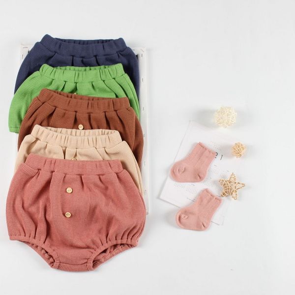 In stile coreano Nuovo Autumn Baby Girl Boy Shorts Beige Brown Navy Pink Elastic Waist Pannolone Pants Pants Children Abbigliamento E22001