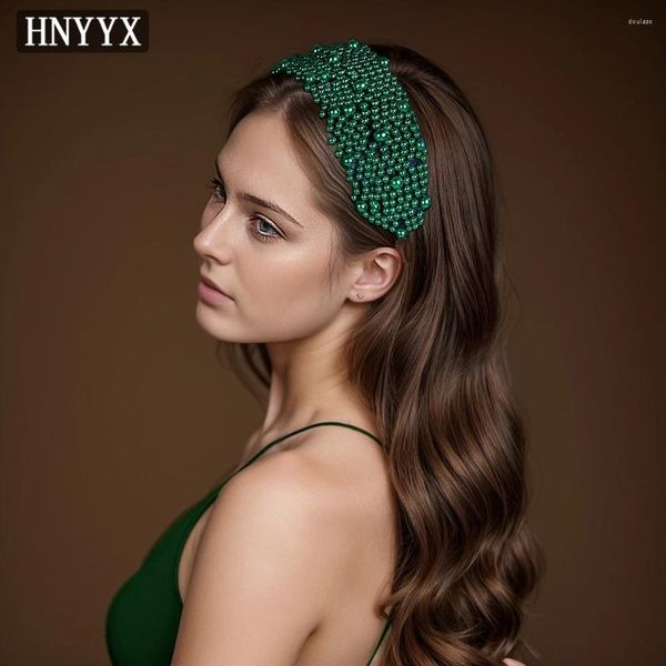 CLIPS DE CABELO Hnnyx coreano barroco barroco de contas artesanais de moda malha de pérola feminina casamento amplo tenda tiara presente acessório A153-Green