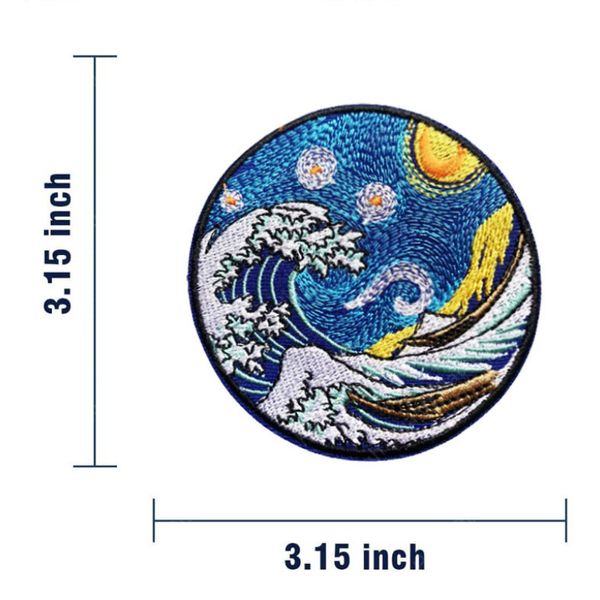 Große Welle von Kanagawa Japan Patch Militärtaktische Flecken bestickte Applikationsabzeichen für Jackenbedeckungshaken und Schleife DIY