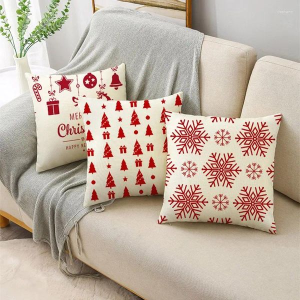 Pillow Red Christmas Decorations Cobra impressão urso Snowflower Elk Santa Tree Letter Letter Linen Case Ano