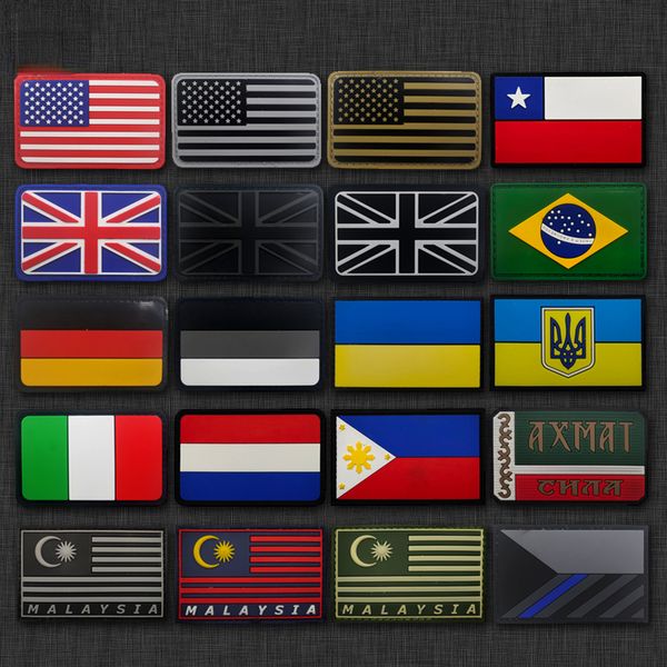 3d PVC Flag Rubber Belge Hook Army Military Tactical Hook Patches Russia EUA Ucrânia adesivos de pano de ombro Aplique