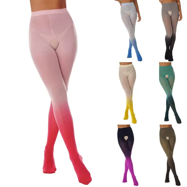 Damenhosen Damenhlocken aus Mesh durch lange Verlaufsfarbe enge Leggings dehnbare Hosen