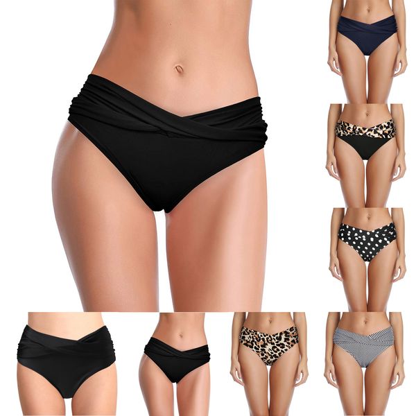 Schwarzgereicherte Bikini -Unterteile Swimwears für Frauen 2023 Schwimmen unten sexy Taillenbikiniboden