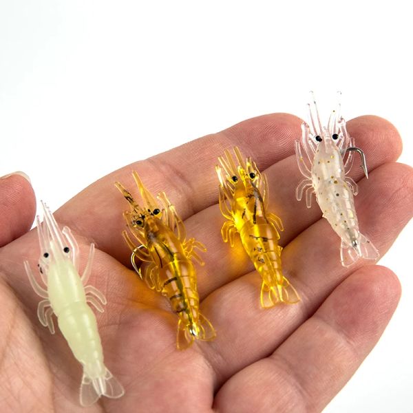 1/10pc 4cm 4cm Artificial Soft Shrimp Lure Worm Para Isca de Pesca gancho de gancho de cambanses de silicone Silicone Bait Pesca 2 Colors