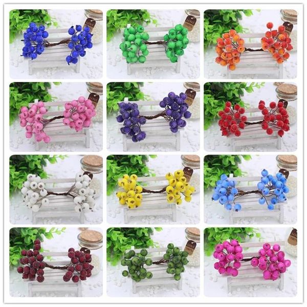 Fiori decorativi 20pc/40head adorabili frutta artificiale bacche di vetro di stame decorazione natalizia per caramelle fai da te scatola regalo scrapbooking rosso ciliegia