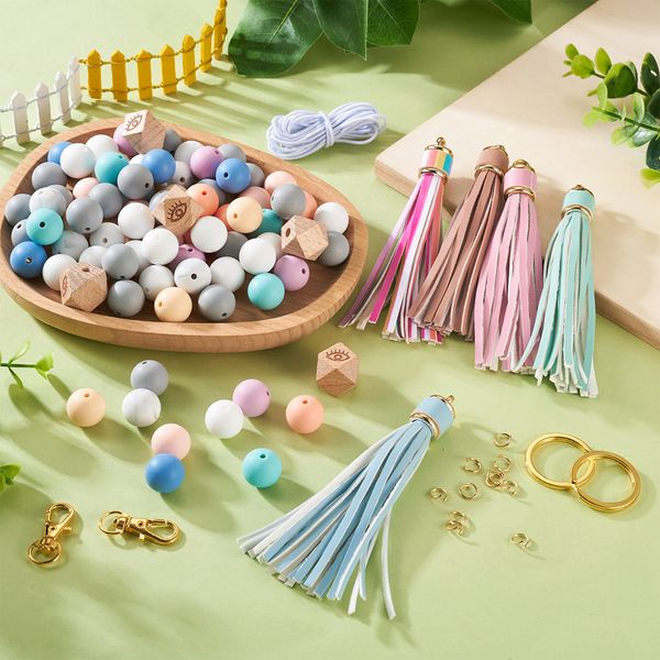 1 set di perle in silicone rotonde per perle mobili a bordo in bulba poliestere elastico kit fai -da -te per la produzione di gioielli per braccialetti per la produzione