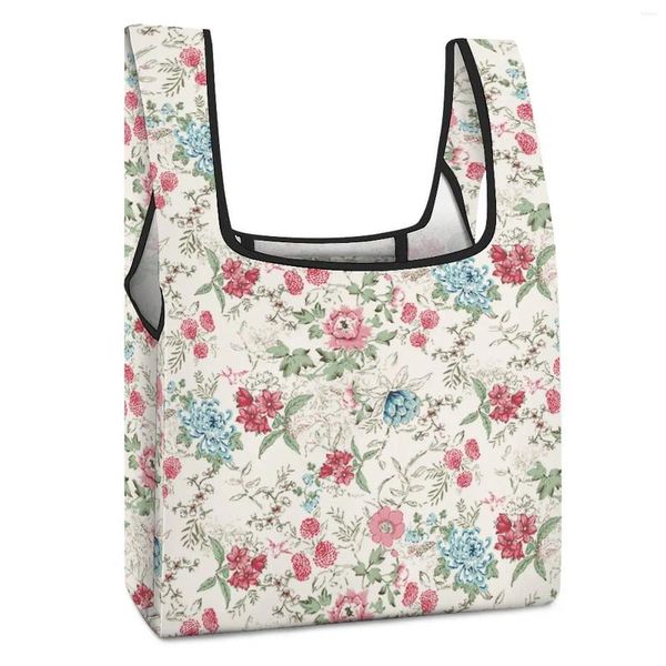 Bolsas de compras bolsa de comida dobrável e impermeabilizada de alimentos coloridos de impressão floral colorida para produtos de lazer reutilizável