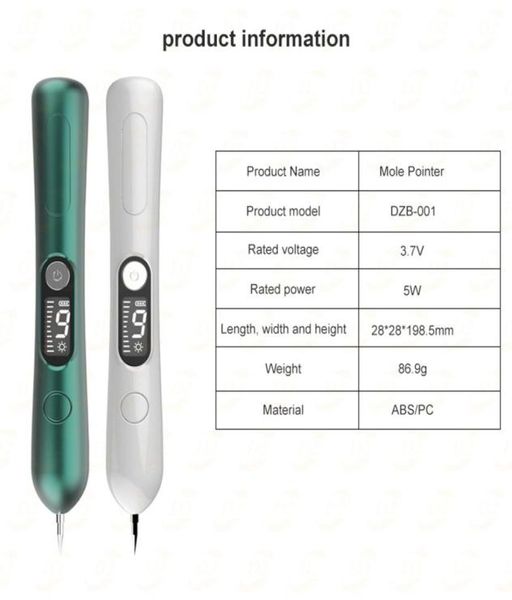 LCD Laser Plasma Pen Mole Remoção de Freckle Máquina de instrumentos de beleza de beleza Blemish Wart Spot Dark Spot Tag Remover Tool 9 Nível com 1048694