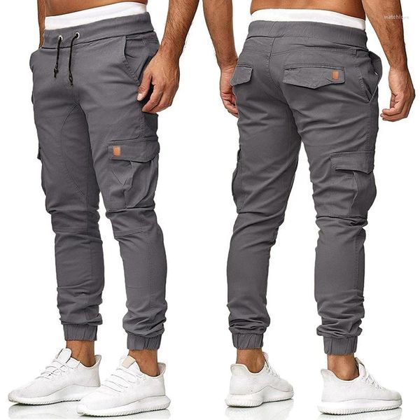 Calças masculinas Fashion Artlewear Bolsões Casual 2024 Cargo Men Skinny Jeans Troushers Causteira elástica Cinza cinza