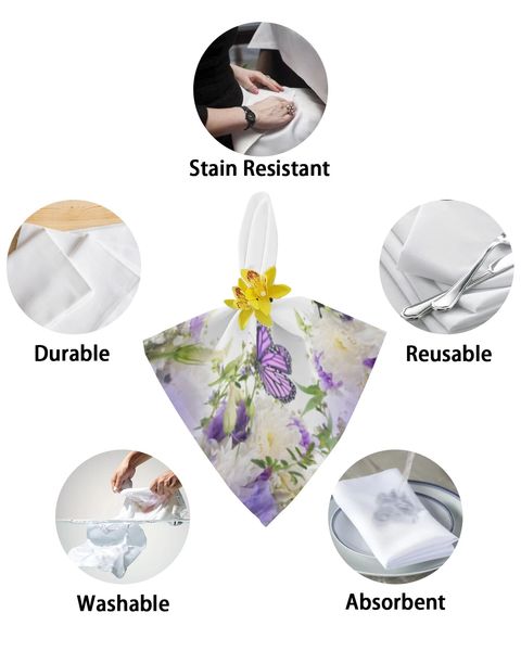Lila florale lilien schmetterfly tisch tisch servietungen Hochzeitstisch Dekor Geburtstag Party Taschentuch Handtuch Servietten wiederverwendbar
