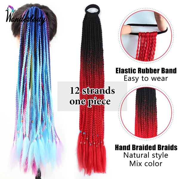 Wonderlady Ponytail Braids Extensions Hair Braiding Synthetic 2 Packs Branças de crochê com faixa elástica 24 