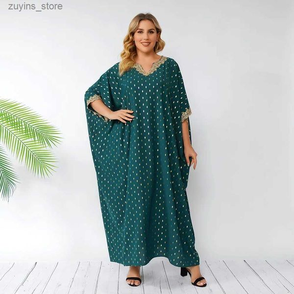 Basic Casual Kleider Plus Size Kleider Applique Joch Allover Gold Print Kleider Party Kleid Muslimische Frauen Abaya Gebet Batwing Hülle Robe L49