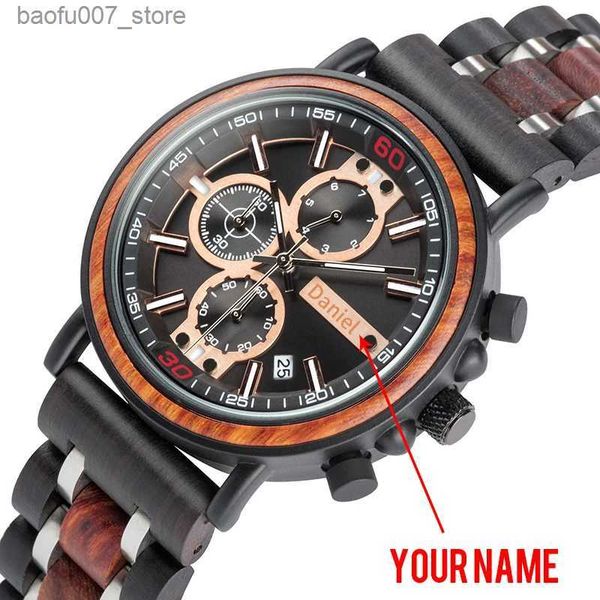 Armbanduhr Realio Herren Bobo Bird Wood Military Edelstahl Customized Name Timing Watch Jubiläumsgeschenk