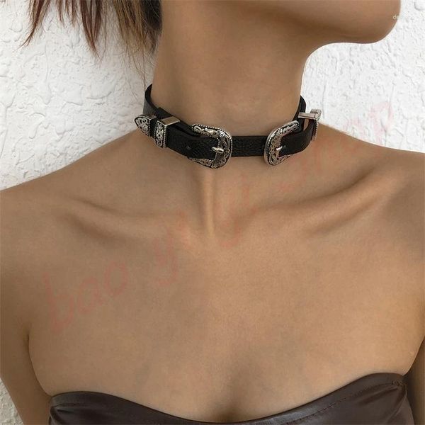 Estatuetas decorativas punk escuro pescoço anel de pescoço feminino cadeia de clavícula moderna retrô picante colar de couro