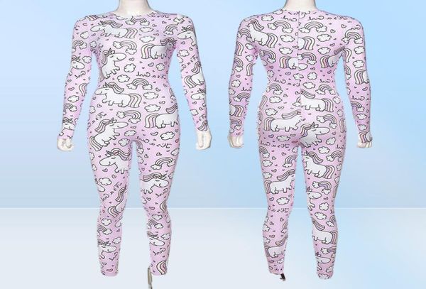 Rainbow Unicorn Print Rompers da donna salta da donna Sporty a maniche lunghe Fitness Fitness Active Suituesuits Girl T2004013936816