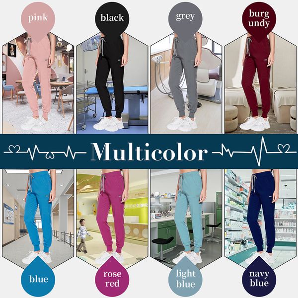 Solução de cores sólidas calças para mulheres Hospital Pet Doctor Trabalho de trabalho Scrubs Scrubs Surgical Joggers Calças Acessórios Médicos por atacado