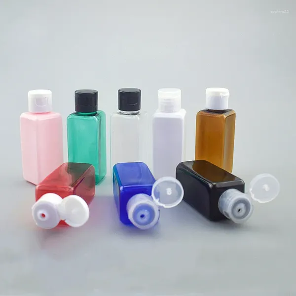 Bottiglie di stoccaggio 200 pezzi di plastica PET Flip Lid Square Lozione quadrata 50 ml Cleat Clear Estetic Contenitore Contenitore Mini Funzioni da viaggio Fials Liquid
