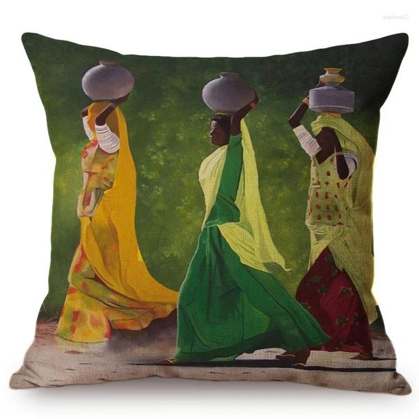 Pillow Africa Woman Lifestyle Abstract Oil Painting Divano Cover African Rural Nonterial Culture Decoration Case di decorazione esotica