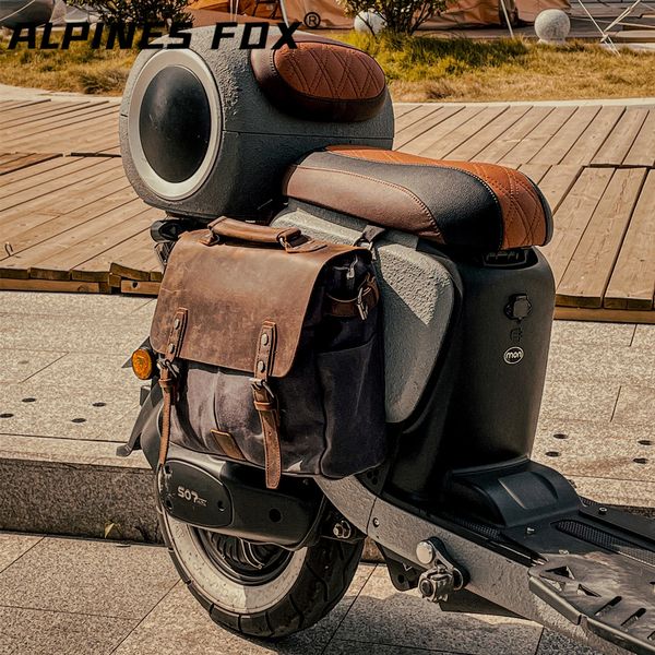 Ретро кожаная мотоциклевая седловая сумка Canvas Motorbike Sackbike Sackbike Waterpronation Buggage Travel Sag для Kawasaki Indian Aprilia Vespa