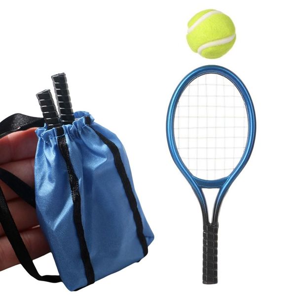 Modelo Gift Photo Props Acessórios para bonecas Kits de tênis de boneca kits de raquete em miniatura Racquet Bola Sport Sport Equipment Set