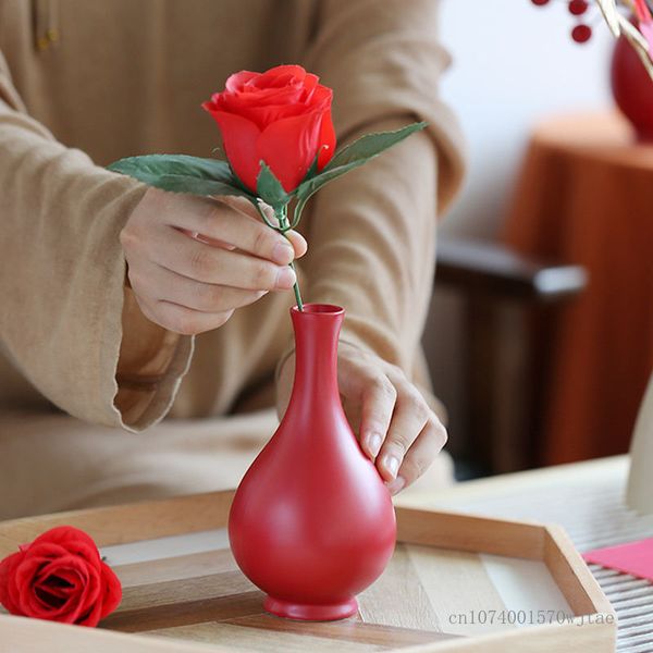 Vaso de cor vermelha criativa em cerâmica criativa, decoração doméstica, arranjo de flores, presente de casamento, sala de casamento, novo, 1pc