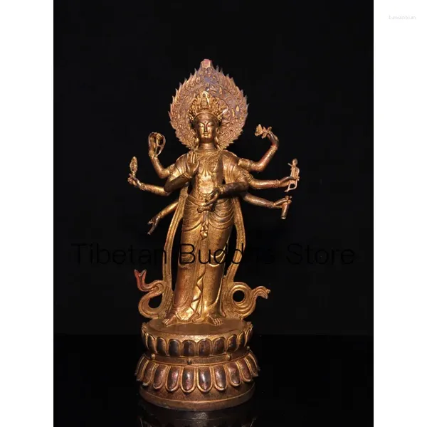 Dekorative Figuren reines Kupfertausend -Handgepreis Avalokitesvara Bodhisattva Buddha Statue acht bewaffnete Lotus