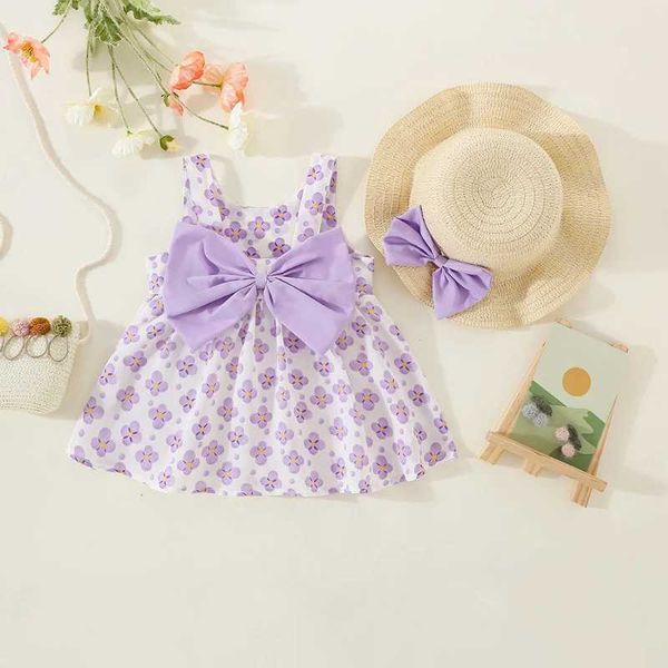 Abiti da ragazza Summer Girls Dress Flower Dresses Girl Dresses Childrens Sweet Flowers Bow Children Galli per bambini Cap Capgole Abbigliamento per bambini vestiti per bambini vestiti per bambini