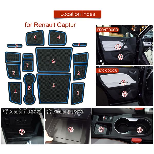 Smabee Gate Splot Cup Cat Mat для Renault Captur 2019 - 2020 Car Antiplip Door Grap Pad