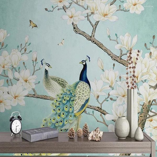 Papéis de parede Papéis de parede personalizados estilo chinês 3D Flowers and Birds Papel de parede Mural da sala de estar decoração de quarto à prova d'água