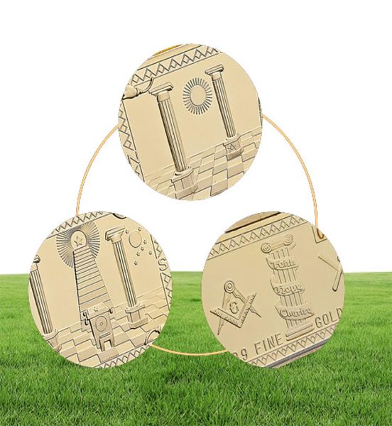 10pcs Lot Masons Masonic Challenge Coin Golden Bar Craft 999 Fine Gold Plated Clod 3D Design mit Case Cover7137647