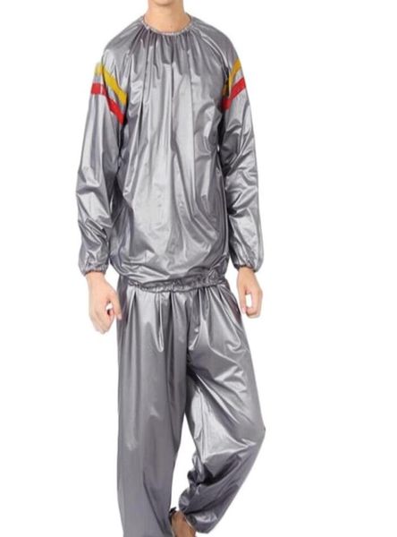 Zweiteilige Männer PVC Fitness -Kleidung Sport laufet Set rot und gelb gestreiftes Druck Schwitzen Slimminganzug für männliche 2019 Fashion9245162