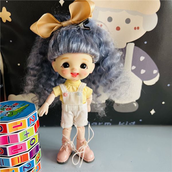 Lockiger goldener Kaffee Blau 3 Farben 1/8 OB11 Puppen Haarperücken rein handgefertigtes Mohair -Haarperücken für DIY OB11 BJD Hair