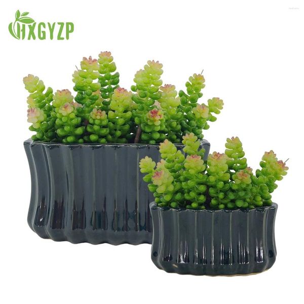 Flores decorativas HXGYZP Plantas verdes artificiais Suculentas miçangas com o escritório de decoração de flores de cerâmica